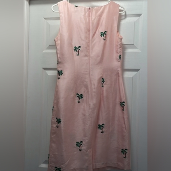 Pink silk with embroidered palm trees sleeveless sheath sundress summer dress - Picture 2 of 3